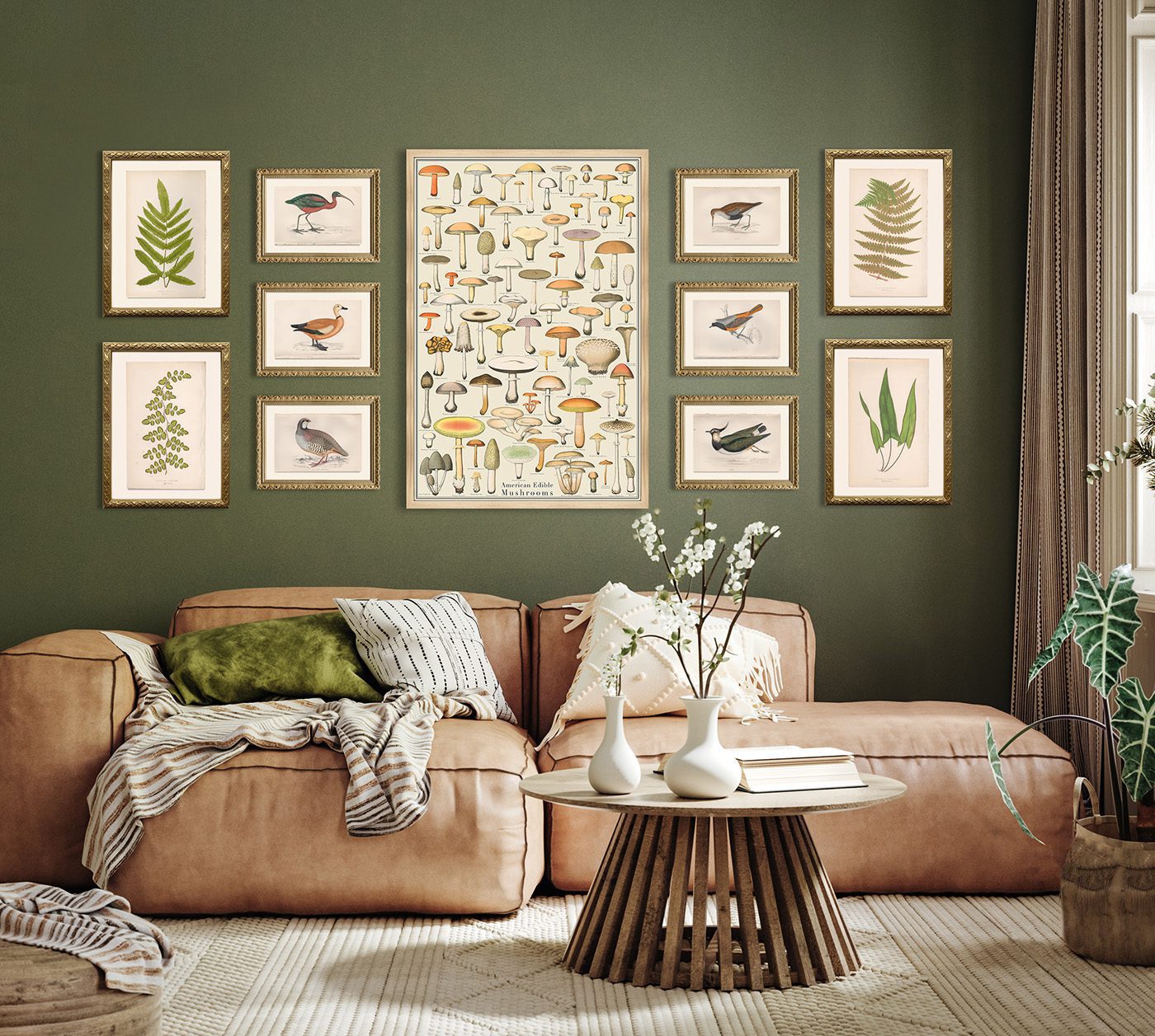 Gallery wall over the couch.