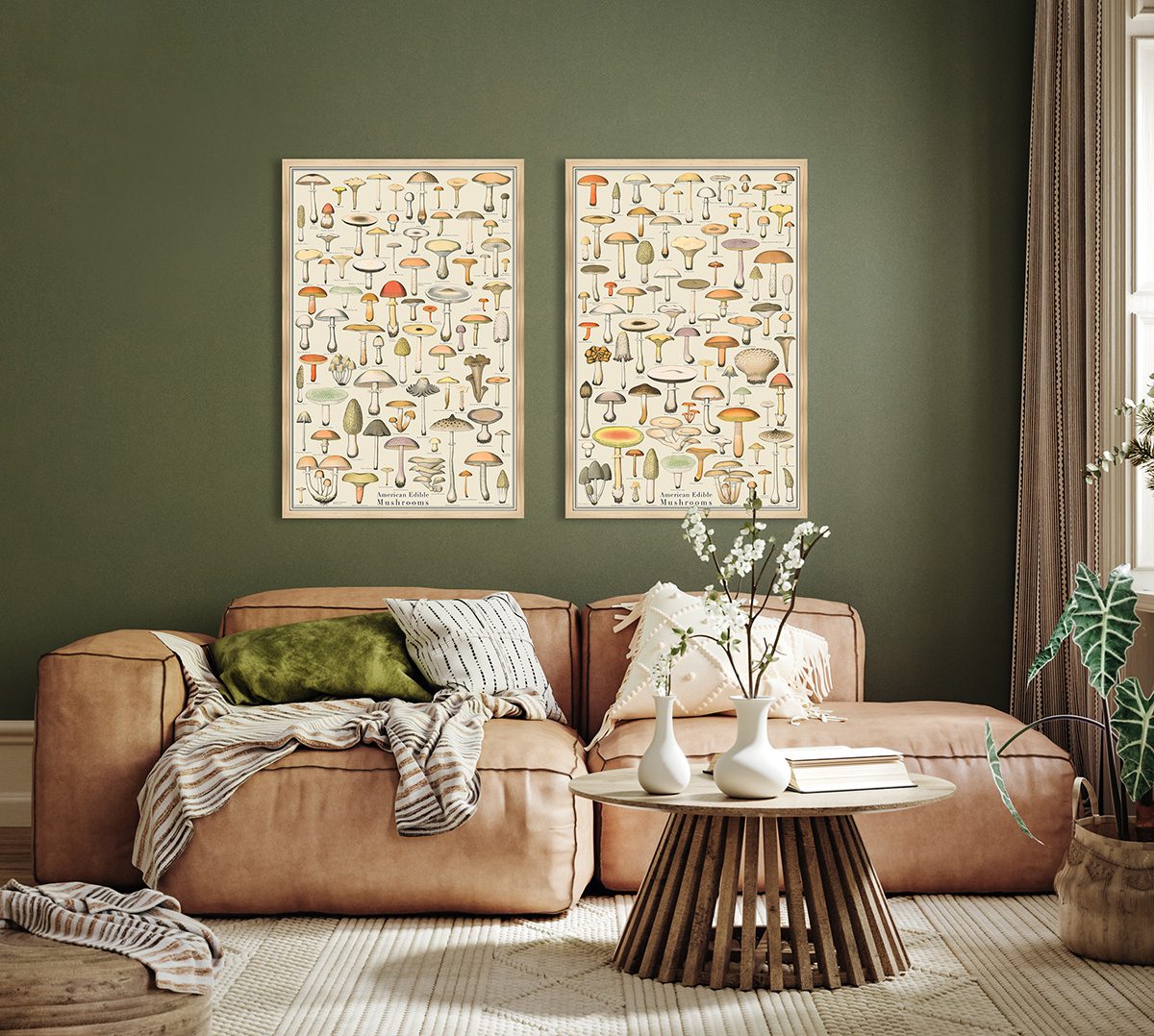 In contrast to a gallery wall, this traditional way to hang artwork over a couch in simple.