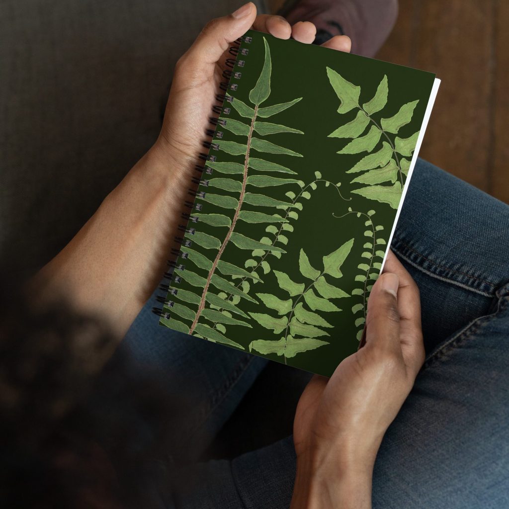 Fern Pattern Spiral-Bound Journal, Fern Triptych Design, Hiking Collection
