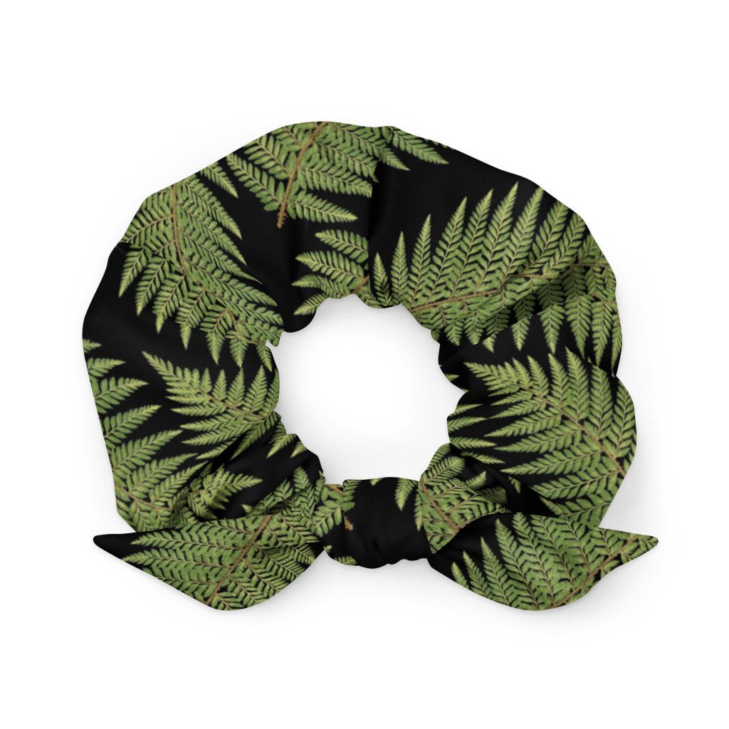 Fern pattern recycled scrunchie hair accessory - Greenleaf Fern Hiking Collection