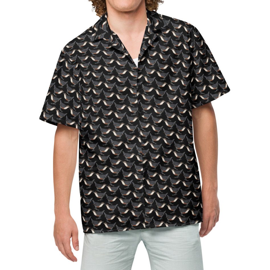 Recycled Unisex Button-Down Short-Sleeve Shirt - Dipper Birdwatching Collection - Black