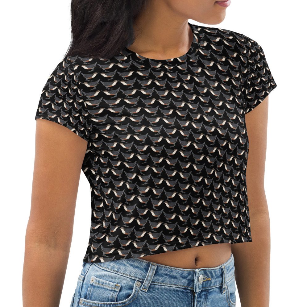 Cropped Short-sleeve T-shirt - Dipper Birdwatching Collection - Black
