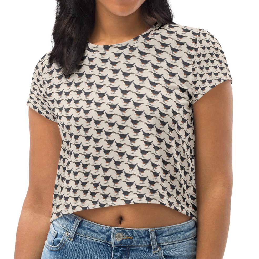 Cropped Short-sleeve T-shirt - Dipper Birdwatching Collection - Cream