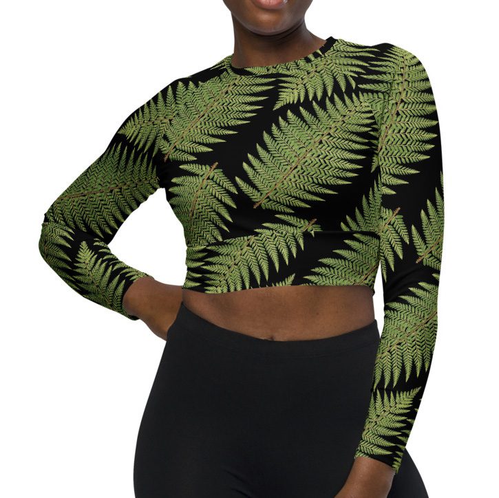 Recycled Long-sleeve Crop Top - Greenleaf Fern Hiking Collection