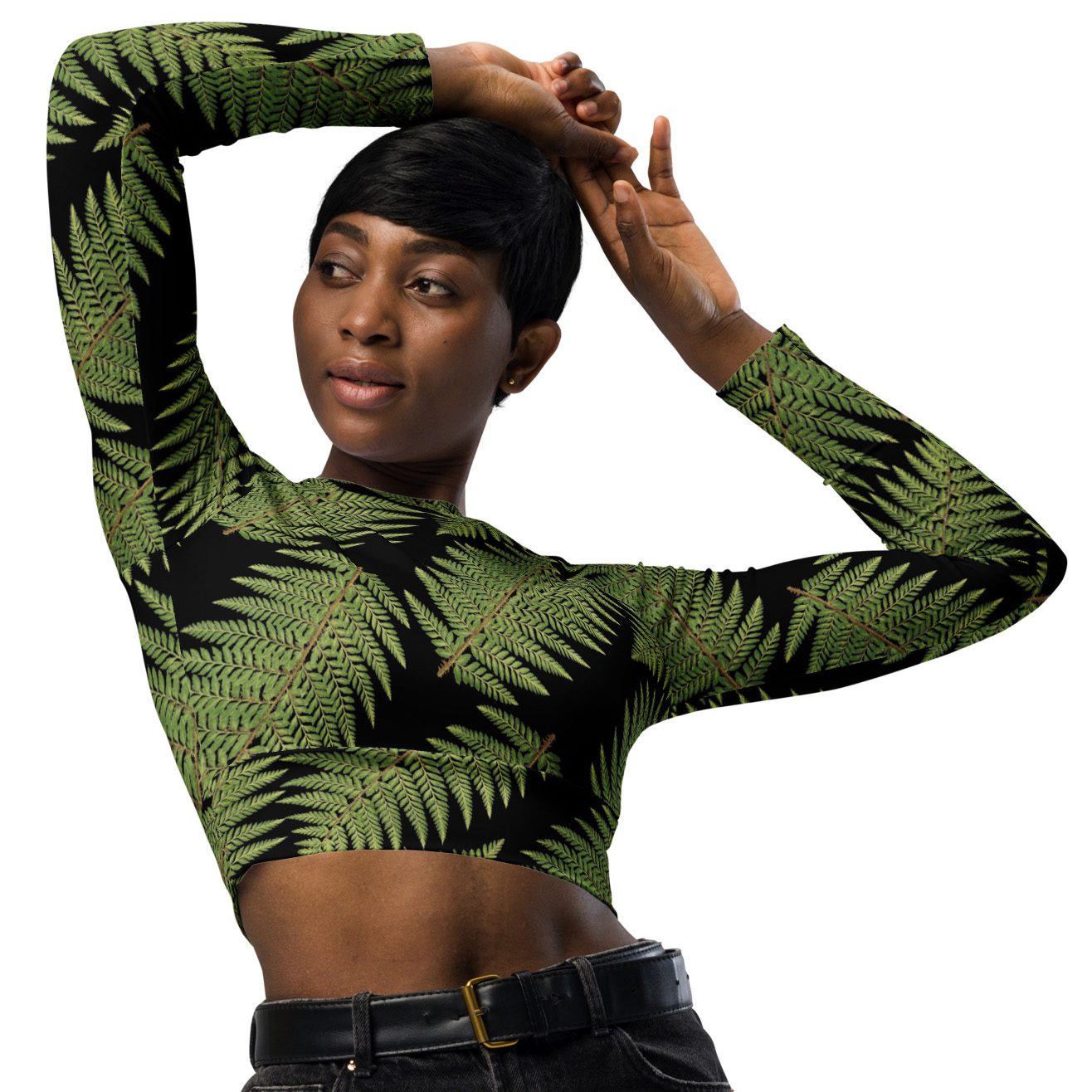 Recycled Long-sleeve Crop Top - Greenleaf Fern Hiking Collection
