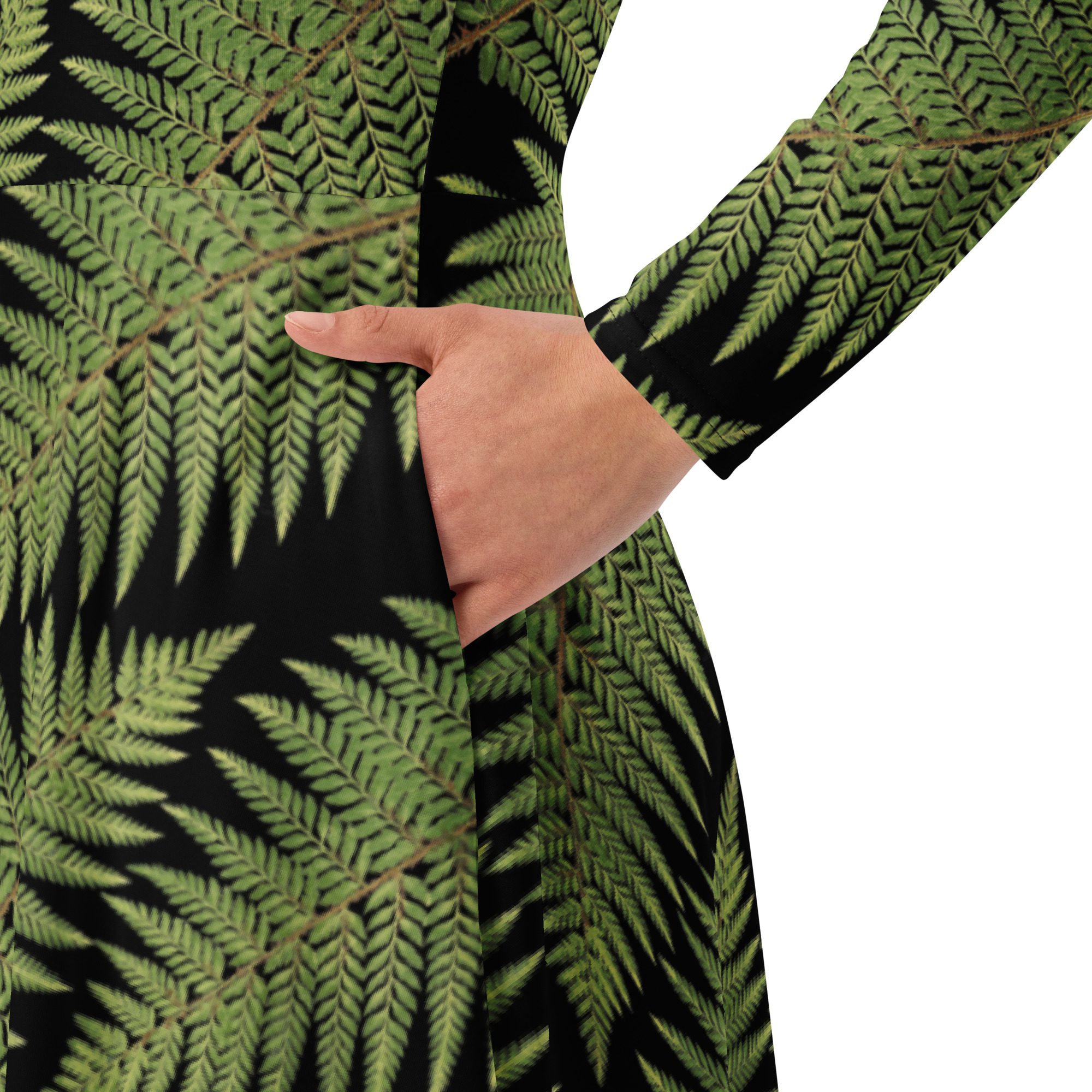 Long-sleeve Midi Dress - Greenleaf Fern Hiking Collection