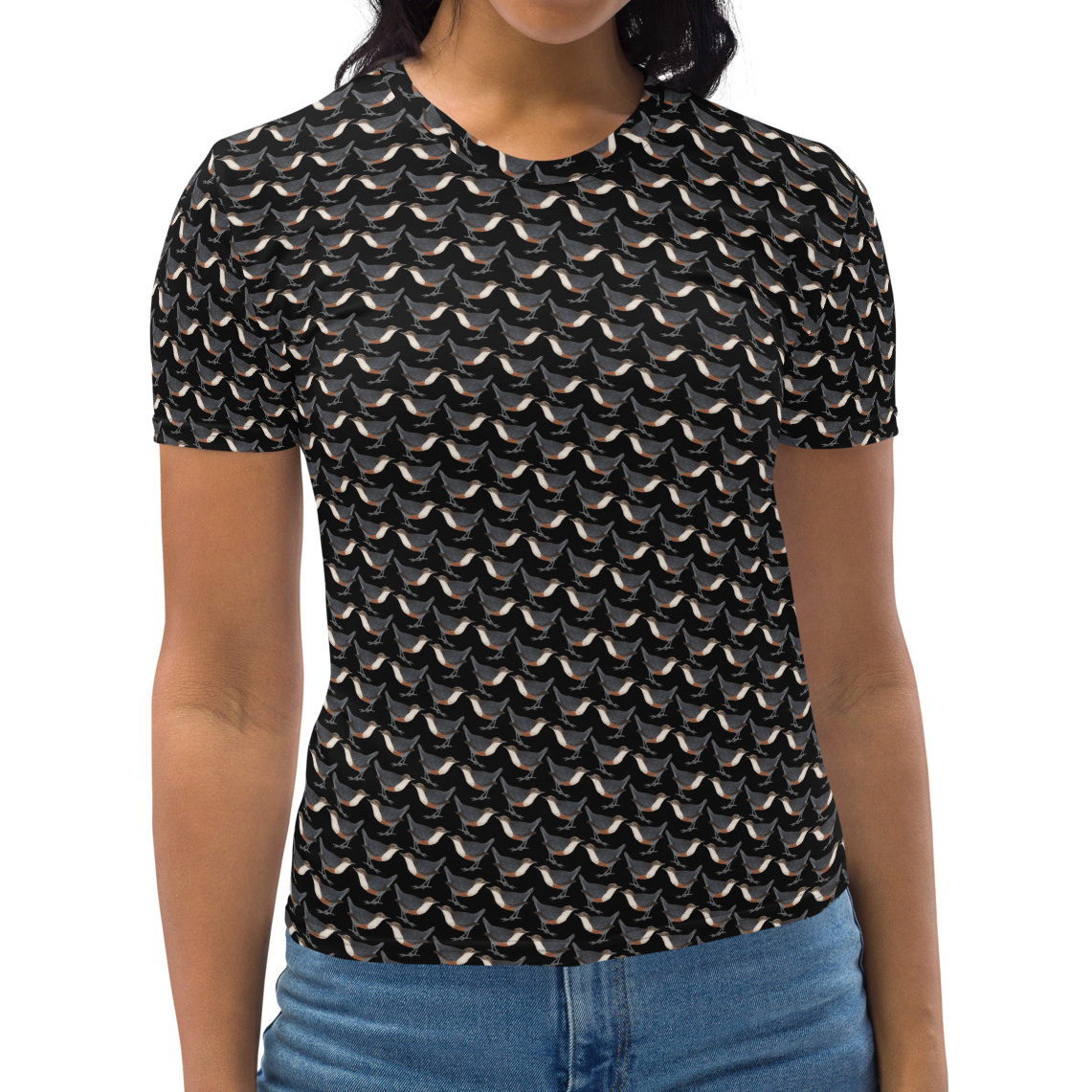 Women's Short-sleeve T-shirt - Dipper Birdwatching Collection - Black