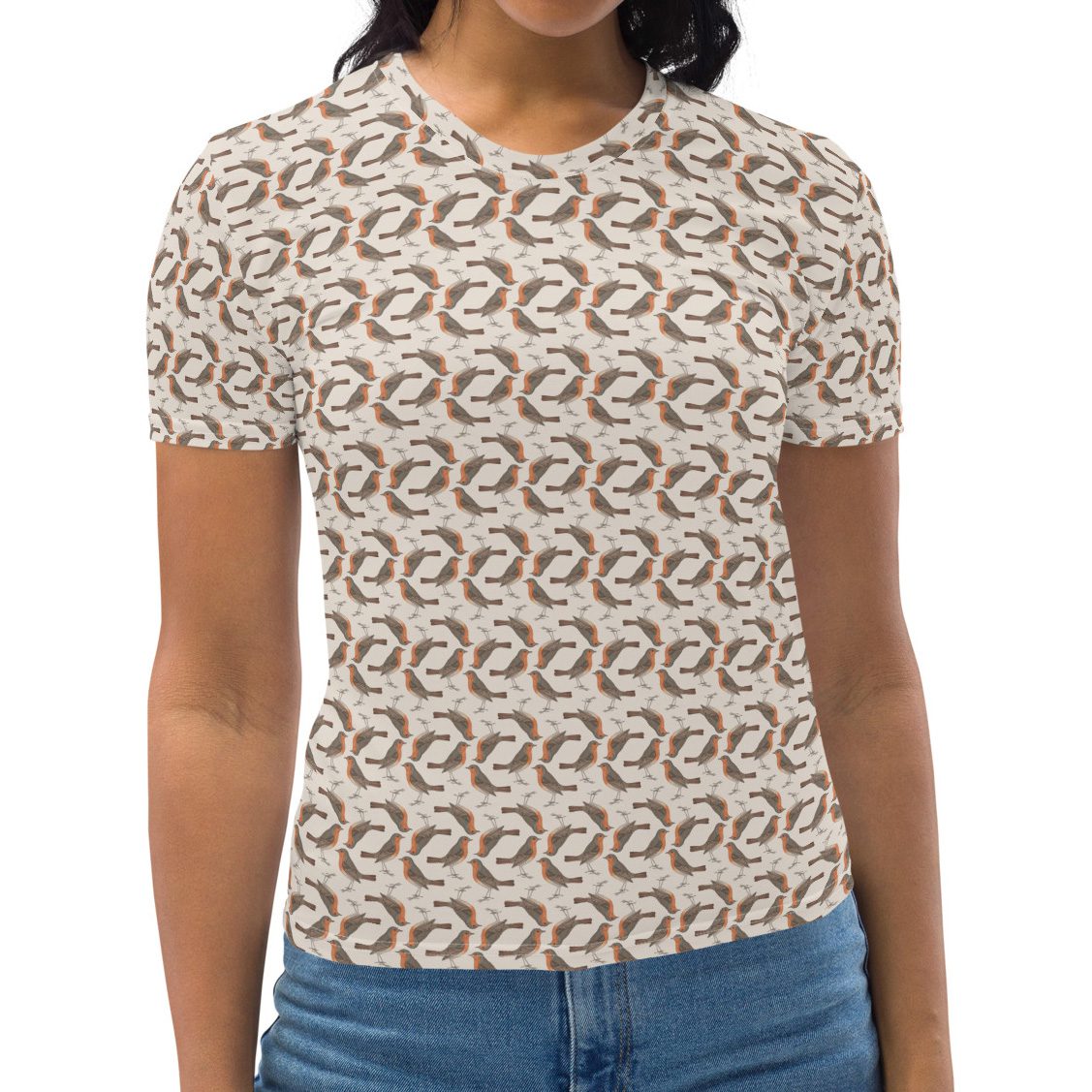Women's Short-sleeve T-shirt - Robin Birdwatching Collection - Cream