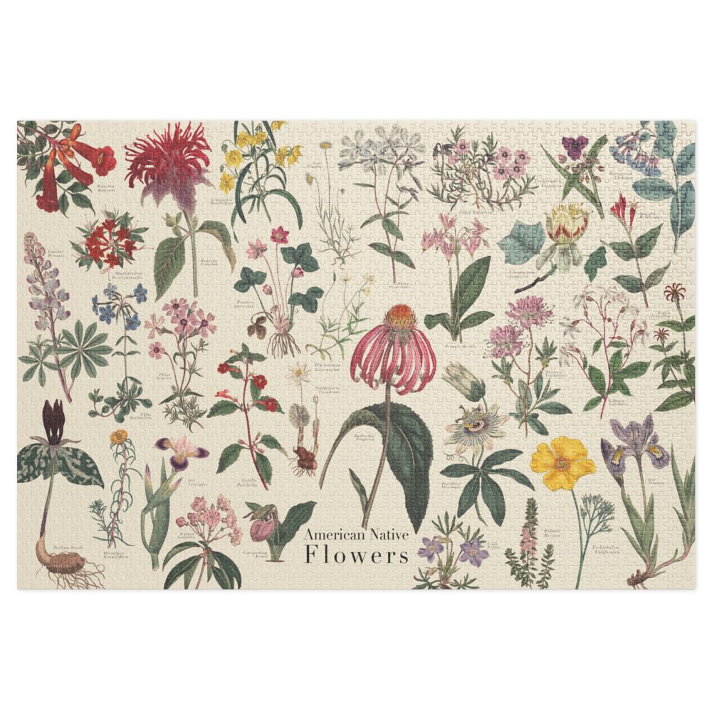 American Native Flowers: 1,000-Piece Vintage Botanical Jigsaw Puzzle, Flower Identification